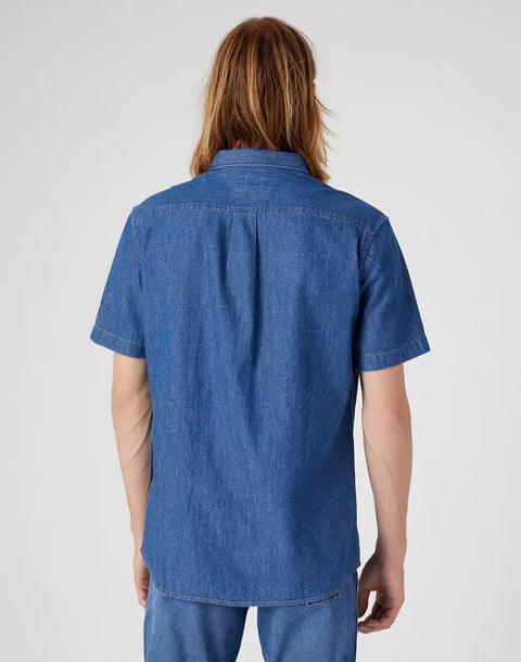 Wrangler Men's Dark Blue Dark Stone Short Sleeve Denim Shirt | Wrangler In Lebanon