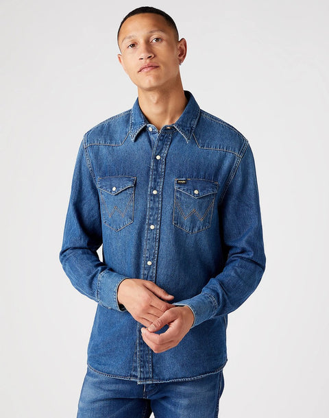 Wrangler Men's Blue 27MW Regular Fit Long Sleeve Denim Shirt | Wrangler In Lebanon