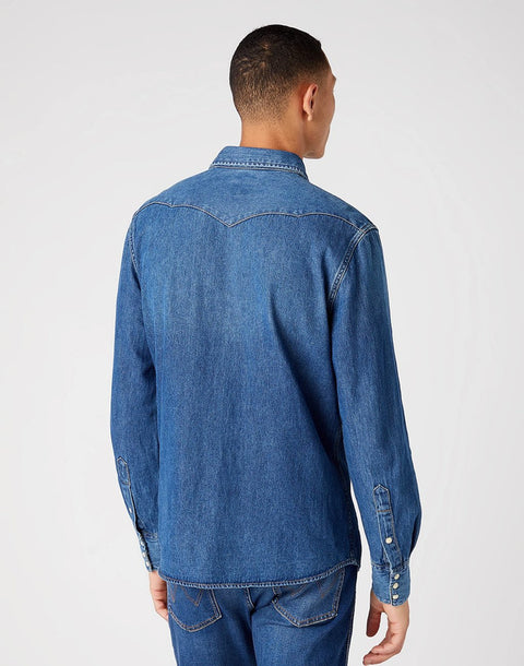 Wrangler Men's Blue 27MW Regular Fit Long Sleeve Denim Shirt | Wrangler In Lebanon