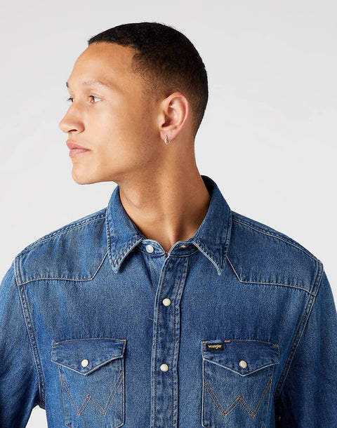 Wrangler Men's Blue 27MW Regular Fit Long Sleeve Denim Shirt | Wrangler In Lebanon