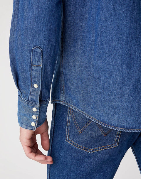 Wrangler Men's Blue 27MW Regular Fit Long Sleeve Denim Shirt | Wrangler In Lebanon