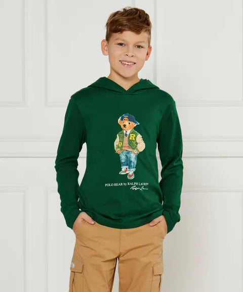 Polo Ralph Lauren Boy's Dark Green Polo Bear Long Sleeve Hooded Blouse |Polo Ralph Lauren In Lebanon