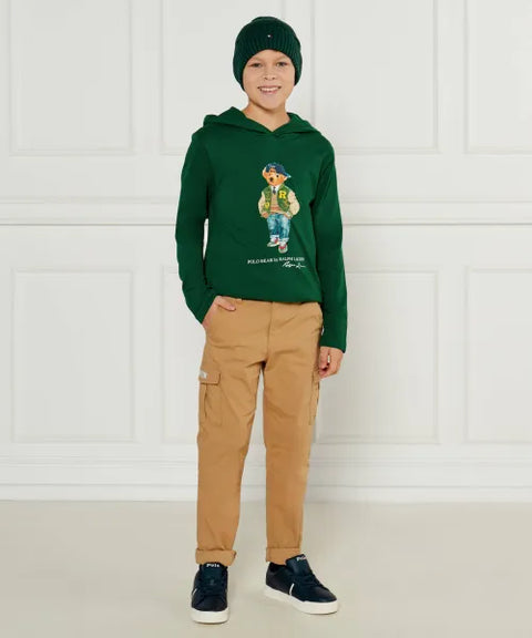 Polo Ralph Lauren Boy's Dark Green Polo Bear Long Sleeve Hooded Blouse |Polo Ralph Lauren In Lebanon