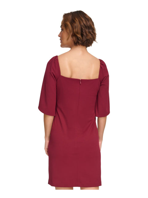 DNKY Women's Burgundy Short sleeved Sheath Dress |DNKY in Lebanon