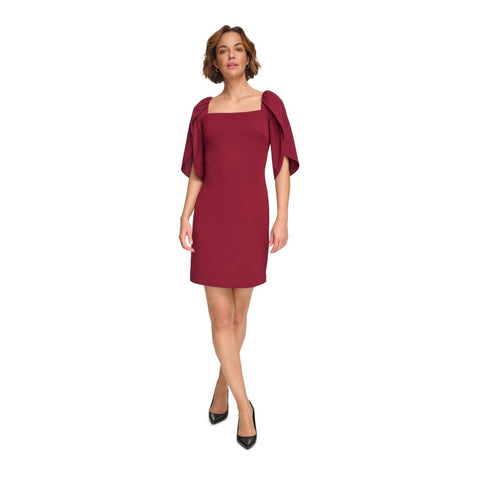 DNKY Women's Burgundy Short sleeved Sheath Dress |DNKY in Lebanon