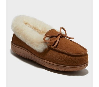 Dluxe By Dearfoams Women's Chestnut Shearling Moc with Fur Casing Slippers | Dluxe By Dearfoams In Lebanon