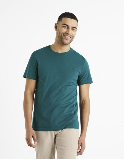 Celio Men's Dark Green Regular Fit 100% Cotton T-Shirt | Celio In Lebanon