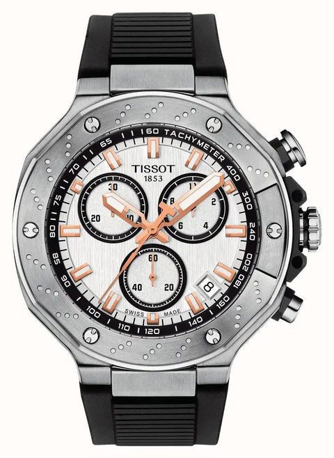 Tissot Men's Silver Tone & Black T-Race Chronograph Chrono Dial Silicone Strap Watch|Tissot In Lebanon