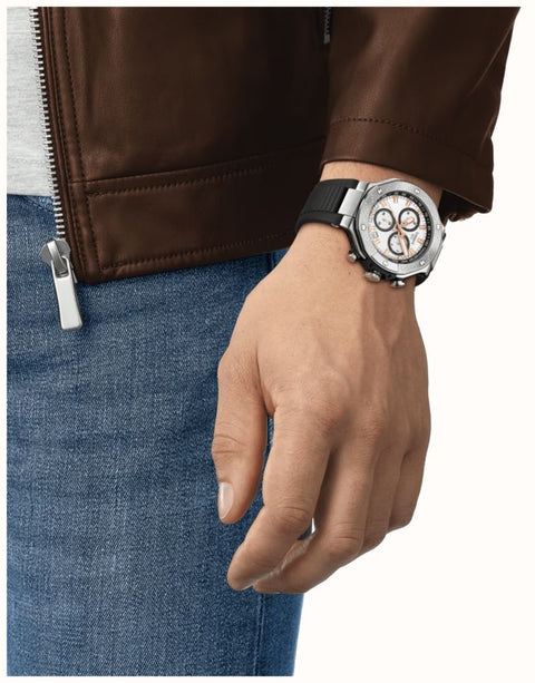 Tissot Men's Silver Tone & Black T-Race Chronograph Chrono Dial Silicone Strap Watch|Tissot In Lebanon