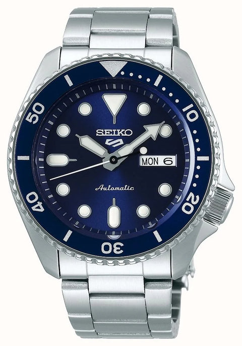 Seiko Men's Silver Tone 5 Sports Automatic Navy Dial Watch|Seiko In Lebanon