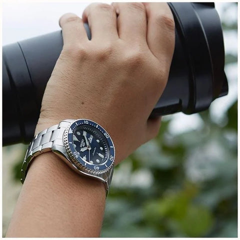 Seiko Men's Silver Tone 5 Sports Automatic Navy Dial Watch|Seiko In Lebanon