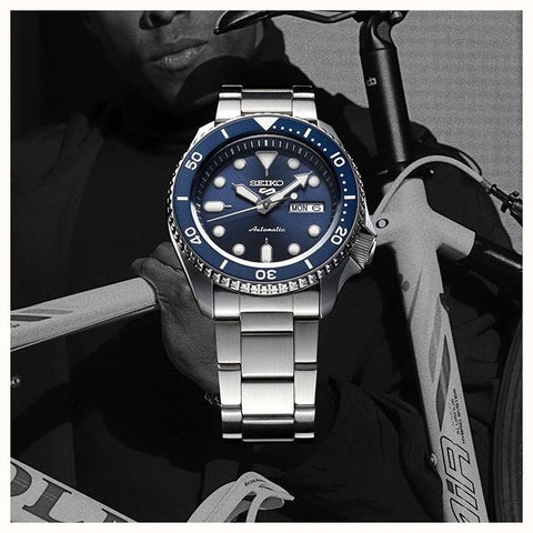 Seiko Men's Silver Tone 5 Sports Automatic Navy Dial Watch|Seiko In Lebanon