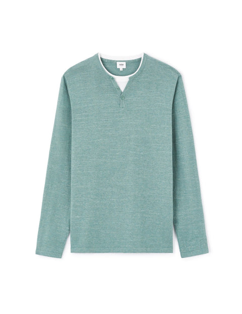 Celio Men's Green Cotton Blend Henley Sweater | Celio In Lebanon