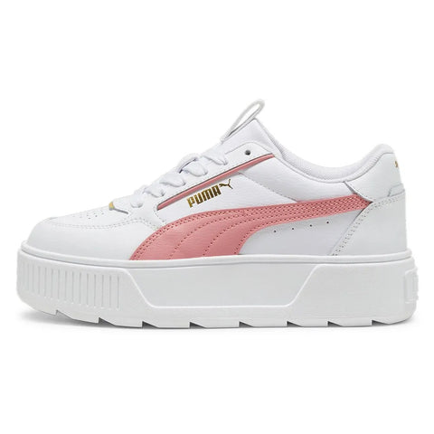 White and pink sneaker with Puma logo on a white background