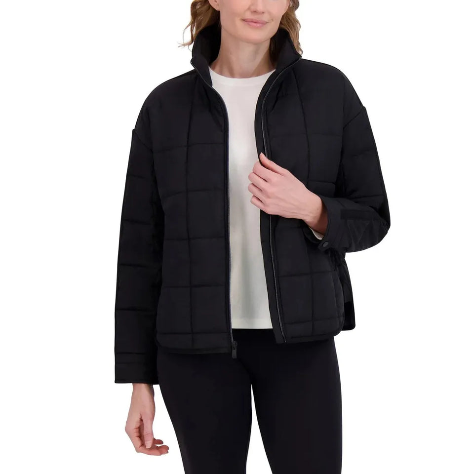 Roxy Women's Black Structured Square-Quilted Pattern Jacket