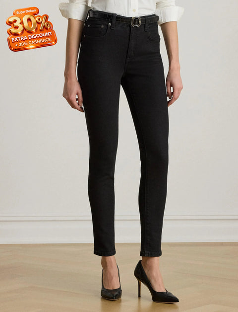 Lauren Ralph Lauren Women's Black Satin-Stripe High-Rise Jeans | Lauren Ralph Lauren In Lebanon