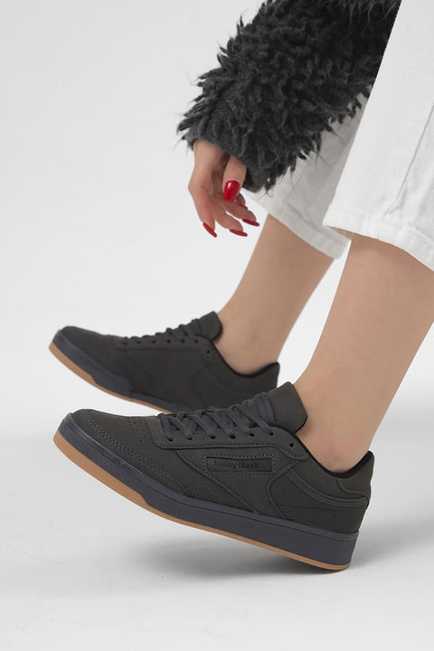 Tonny Black Unisex Dark Grey Relaxed Fit Polyurethane Sole Lace-up Sneakers | Tonny Black In Lebanon