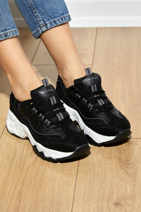 Tonny Black Women's Black & White High Sole Sneakers | Tonny Black In Lebanon