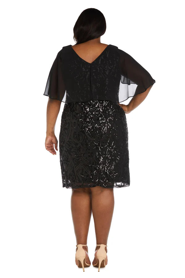 R&M Richards Women's Black Plus Size Capelet Sleeve Sequin Dress | R&M Richards In Lebanon
