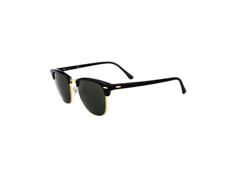Black sunglasses with gold accents on a white background