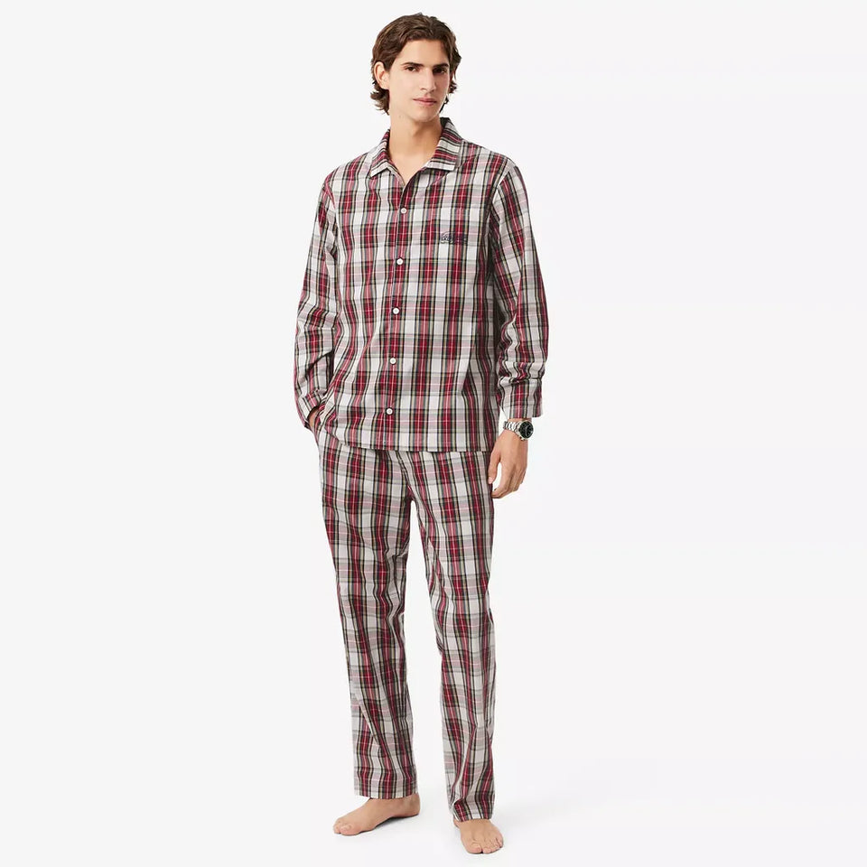 Lacoste Men's Multicolor Plaid Pattern Pajama Set