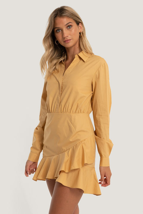 NAKD Women's Mustard Shirt Flounce Dress 7325943317071 FA75