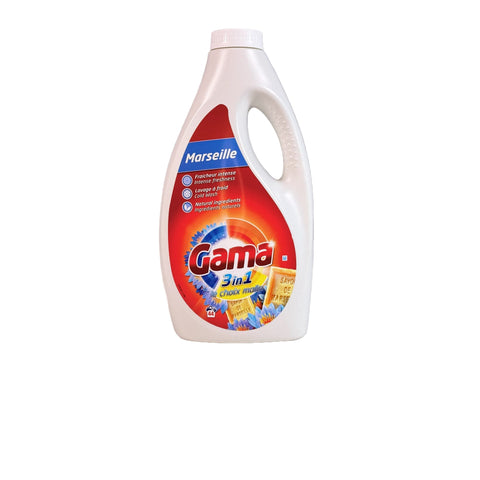 Gama Marseille laundry detergent bottle on a gray background