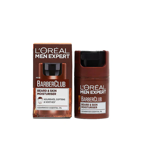 L'Oreal Men Expert Barber Club Beard & Skin Moisturizer with packaging on a white background