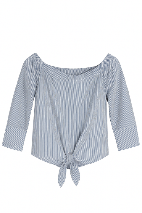 Mango Women's Blue Off-Shoulder Long Sleeve Striped Blouse |Mango In Lebanon