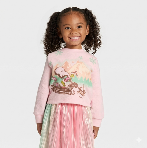 Dr. Seuss Girl's Pink The Grinch Christmas Fleece Sweatshirt and Skirt Set | Dr. Seuss In Lebanon