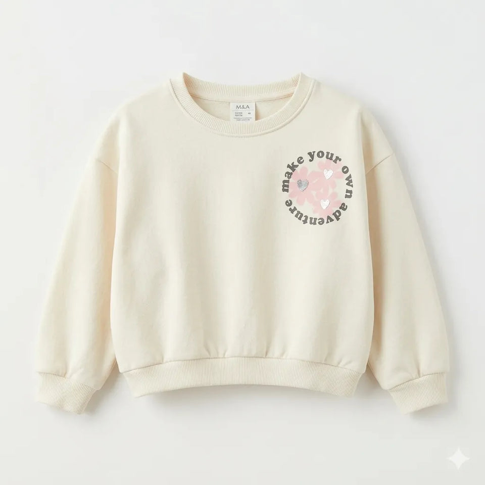 Zara Girl's Beige Floral & Ready To Explore Pullover Long Sleeve Sweatshirt|Zara in Lebanon