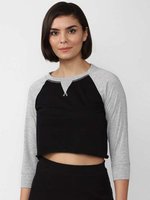Forever 21 Women's Black & Gray Long Sleeve Crop Top | Forever 21 In Lebanon