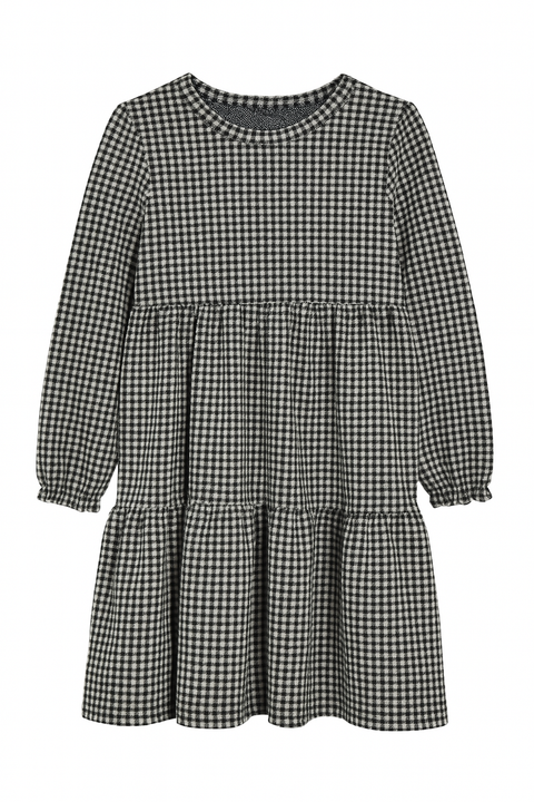 Rare Editions Girl's Black & White Checkered Long Sleeve Dress |Rare Editions In Lebanon