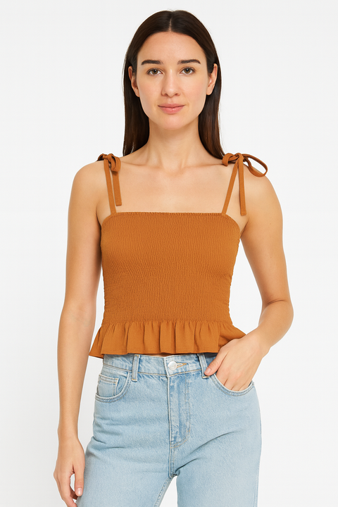 Forever 21 Women's Brown Ruffle Sleeveless Crop Top | Forever 21 In Lebanon