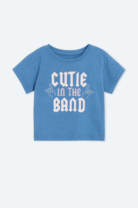 Mango Baby Girl's Blue "CUTIE IN THE BAND" T-Shirt |Mango In Lebanon