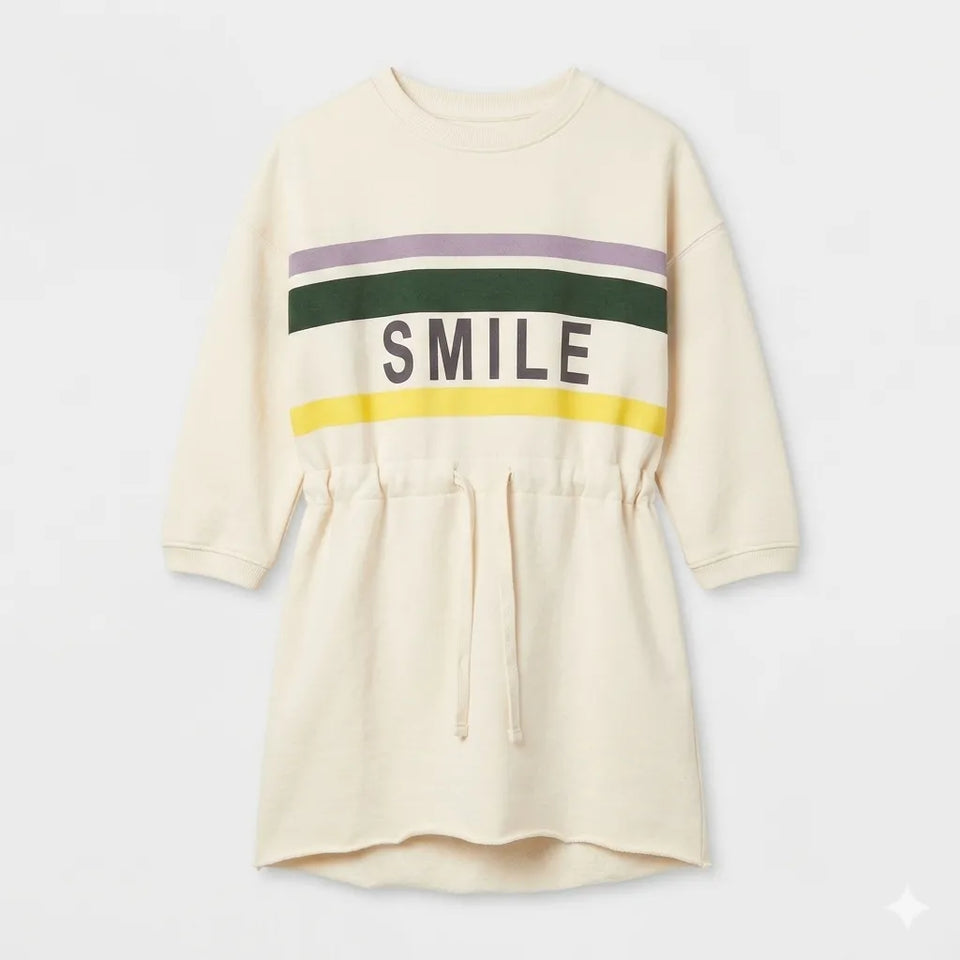Zara Girl's Cream Color Block Smile Drawstring Waist Dress|Zara in Lebanon