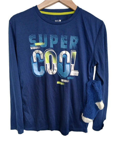 Max & Olivia Boy's Navy Long-Sleeve Blouse + Pair Of Socks | Max & Olivia In Lebanon