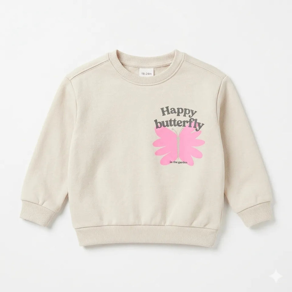 Zara Baby Girl's Beige Happy Butterfly Graphic Crew Neck Sweatshirt|Zara in Lebanon