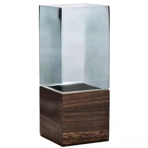Hinox Square Glass Vase With Wood Base DO-2 | Hinox In Lebanon