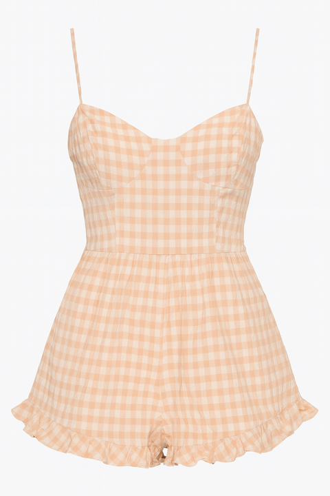 Forever 21 Women's Coral & White Checkered Romper | Forever 21 In Lebanon