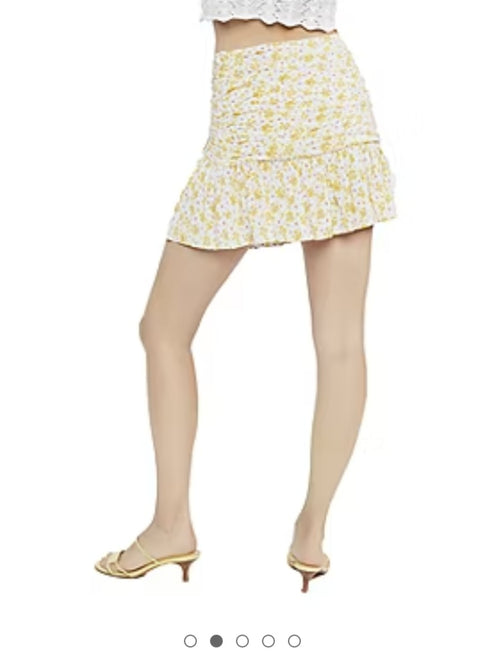Forever 21 Women's Yellow & Blue Floral Printed Ruffle Skirt |Forever 21 In Lebanon