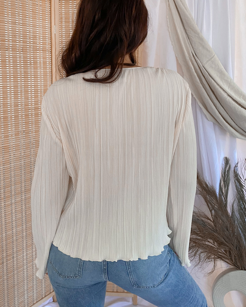 Forever 21 Women's Off White V Neck Cut Out Long Sleeve Blouse | Forever 21 In Lebanon