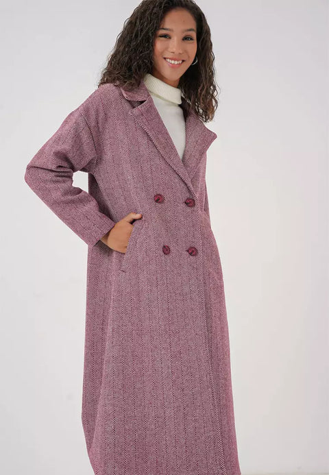 Big Dart Women's Burgundy Oversized Double Breasted Cashmere Coat | Big Dart In Lebanon