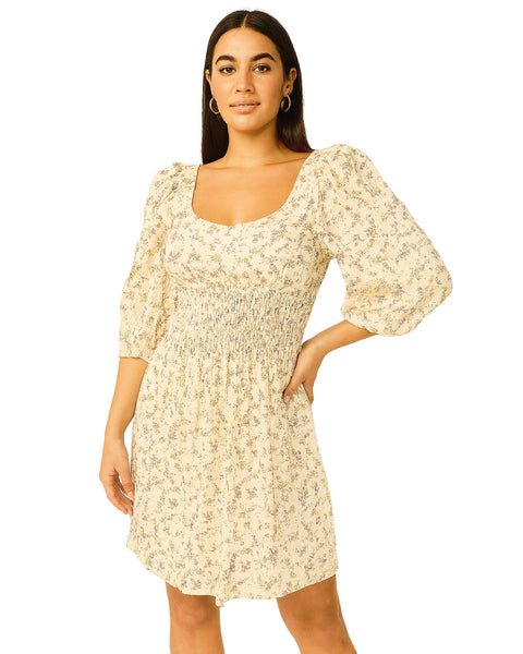 Forever 21 Women's Beige Floral 3/4 Sleeves Mini Dress |Forever 21 In Lebanon