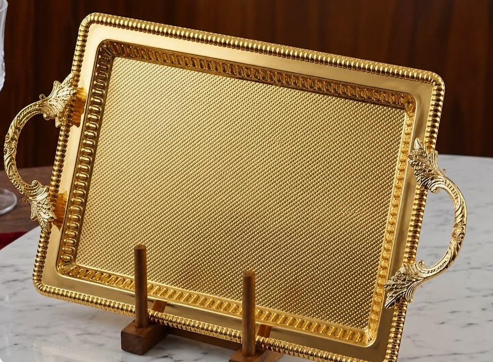 Dalgic Gümüs Gold Rectangle Serving Tray 35x25cm | Dalgic Gümüs In Lebanon