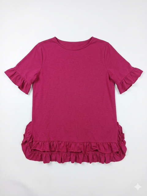 C & A Women's Magenta Ruffle-Hem Crew Neck Top|C & A In Lebanon