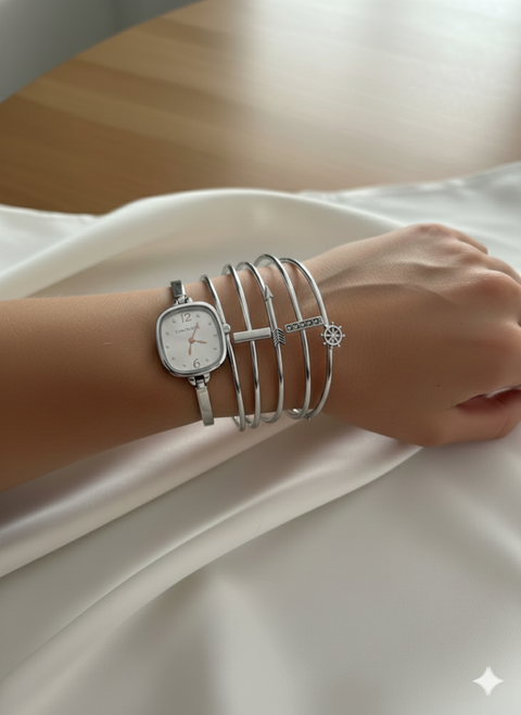 Laura Ashley Women's Silver 5 Pc Jewelry Set With Watch | Laura Ashley In Lebanon