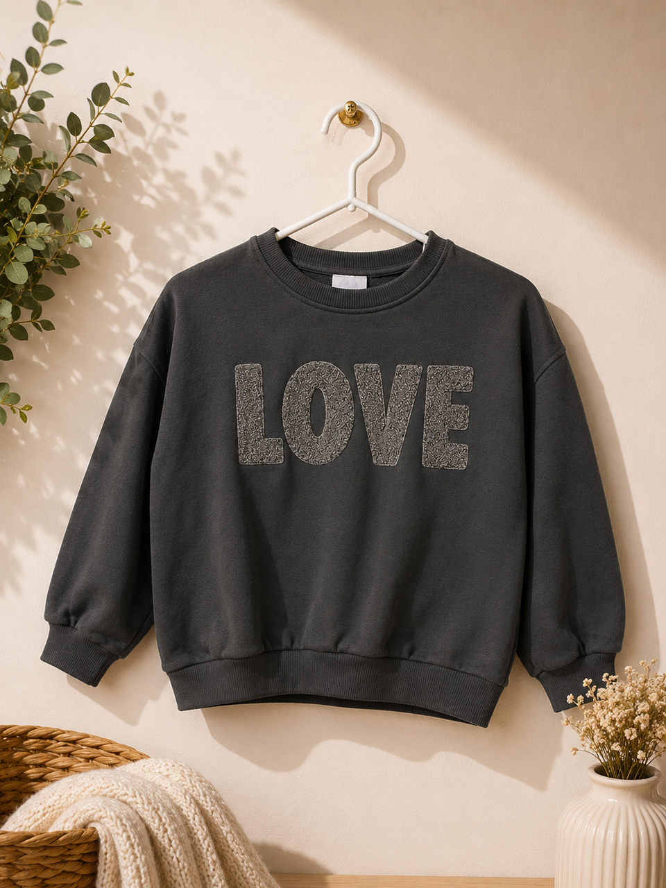 Zara Boy's Gray Bouclé Love Lettering Sweatshirt | Zara In Lebanon