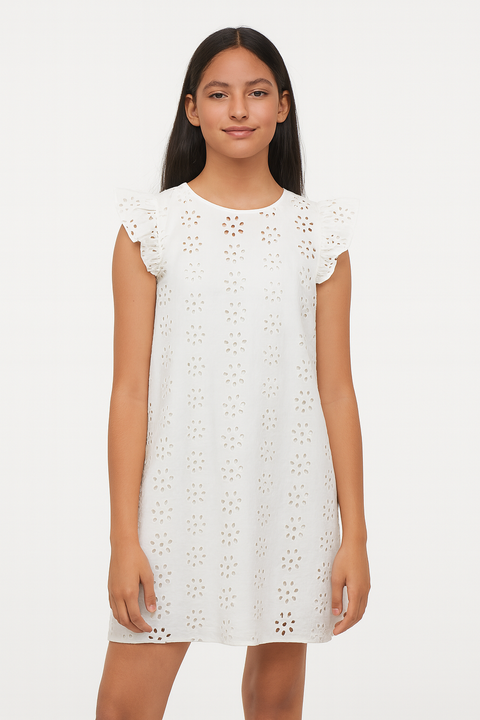 Forever 21 Girl's Off White Eyelet Ruffle Sleeves Dress | Forever 21 In Lebanon