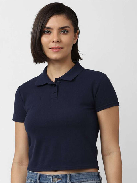 Forever 21 Women's Navy Polo Neck T-Shirt | Forever 21 In Lebanon